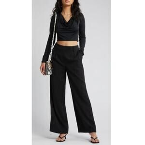 New ~ OPEN EDIT NORDSTROM ~ Women's Black Cowl Neck Cropped Top Size S